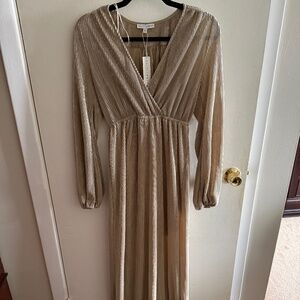 NWT Small Baltic Born Venus Pleated Maxi Dress in Gold/Champagne